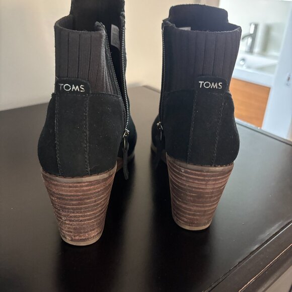 Toms Sadie Wedge Boots sz 7 Women Black Ankle Bootie heel Zipper - Picture 3 of 7